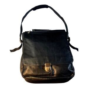 Vintage LeDonne Genuine Leather Messenger Briefcase Bag Black Multiple Pockets L